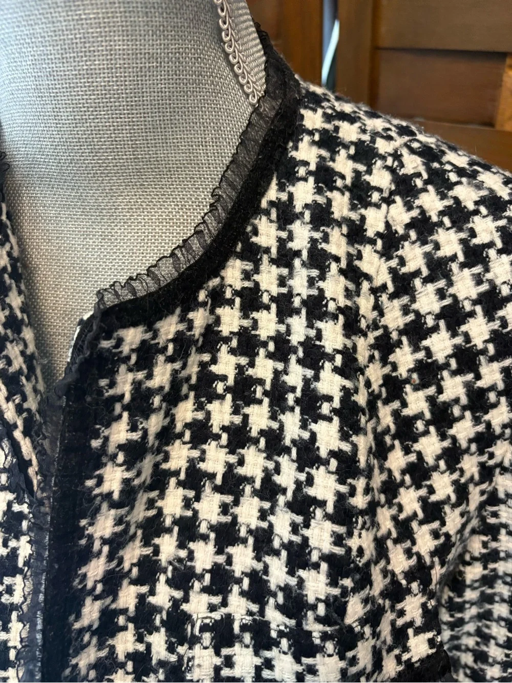 Vintage Spenser Jeremy argyle wool Black & White Houndstooth Long Coat